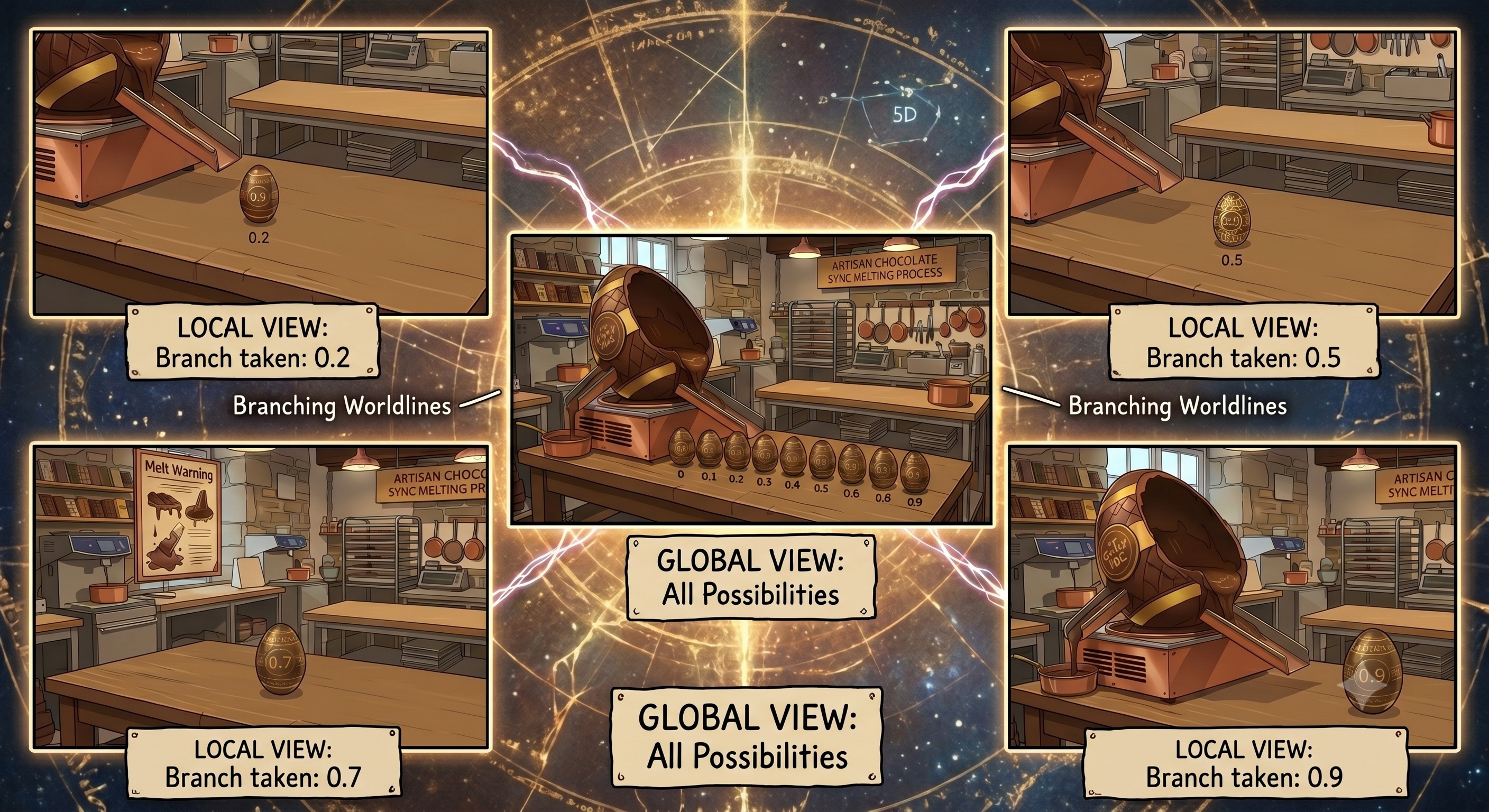 Generated by Gemini and Grok: Many-Worlds Interpretation (MWI) Egg Analogy